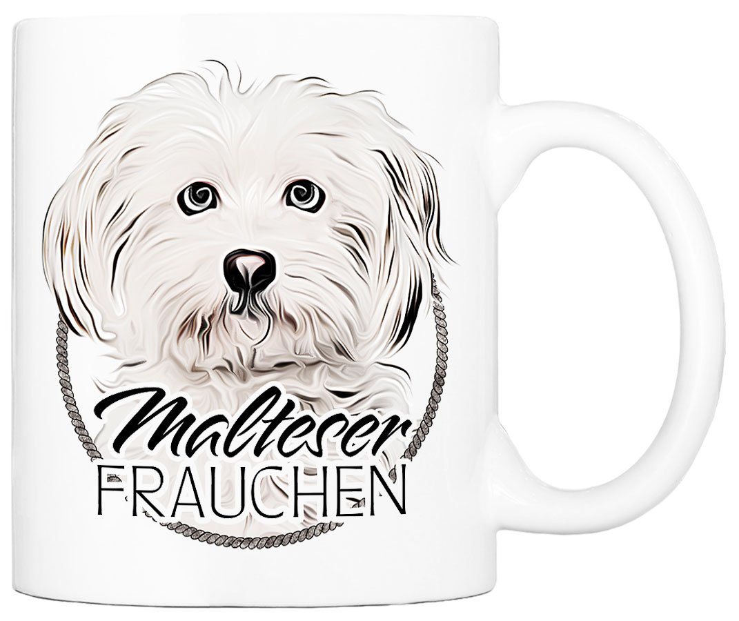 Cadouri Tasse MALTESER FRAUCHEN - Kaffeetasse für Hundefreunde, Keramik, mit Hunderasse, beidseitig bedruckt, handgefertigt, Geschenk, 330 ml von Cadouri