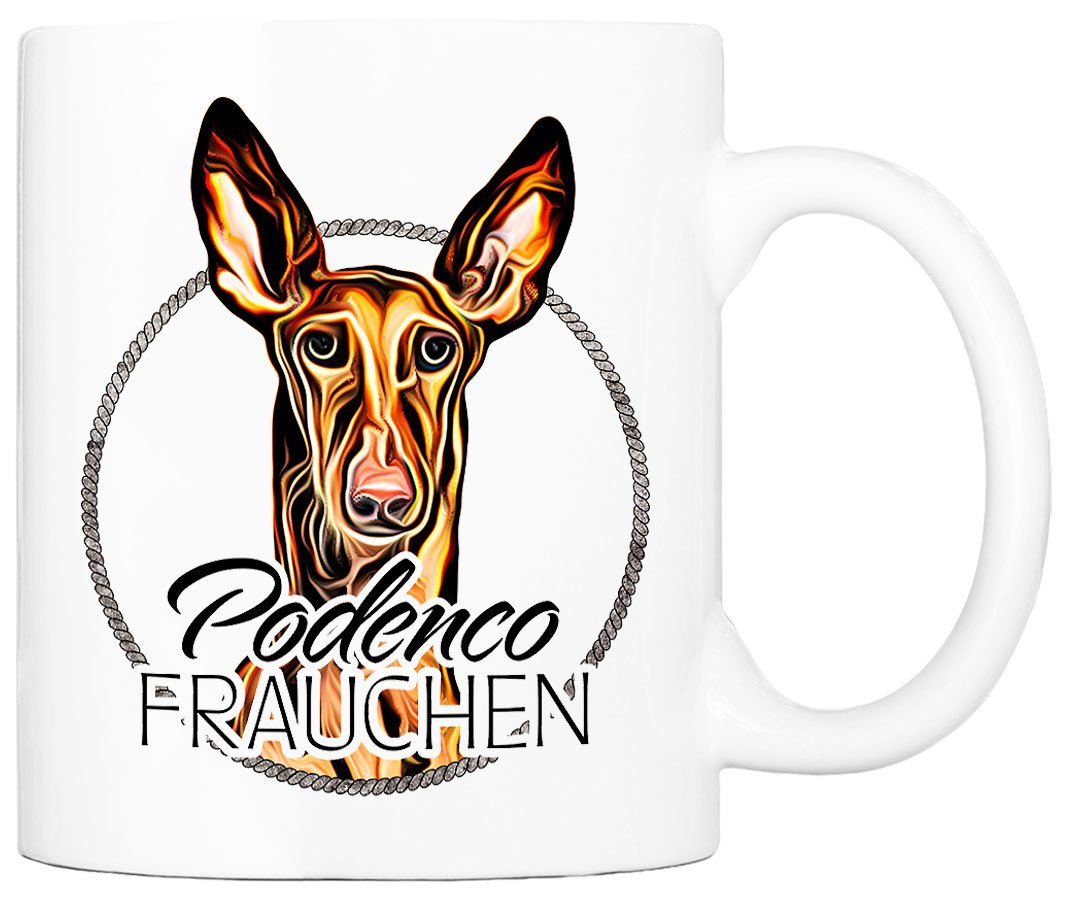 Cadouri Tasse PODENCO FRAUCHEN - Kaffeetasse für Hundefreunde, Keramik, mit Hunderasse, beidseitig bedruckt, handgefertigt, Geschenk, 330 ml von Cadouri