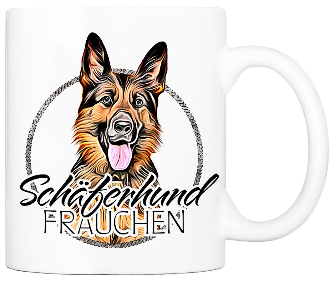 Cadouri Tasse SCHÄFERHUND FRAUCHEN - Kaffeetasse für Hundefreunde, Keramik, mit Hunderasse, beidseitig bedruckt, handgefertigt, Geschenk, 330 ml von Cadouri