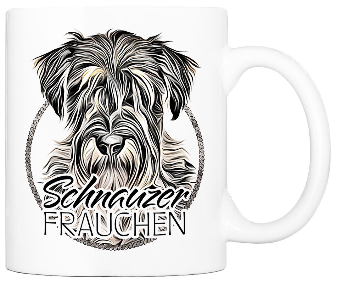 Cadouri Tasse SCHNAUZER FRAUCHEN - Kaffeetasse für Hundefreunde, Keramik, mit Hunderasse, beidseitig bedruckt, handgefertigt, Geschenk, 330 ml von Cadouri