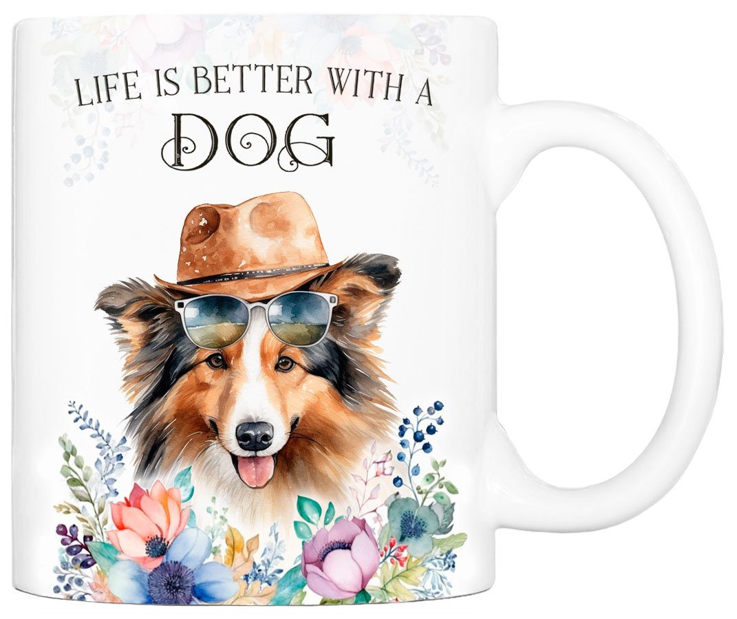 Cadouri Tasse SHELTIE - Kaffeetasse für Hundefreunde, Keramik, mit Hunderasse, beidseitig bedruckt, handgefertigt, Geschenk, 330 ml von Cadouri