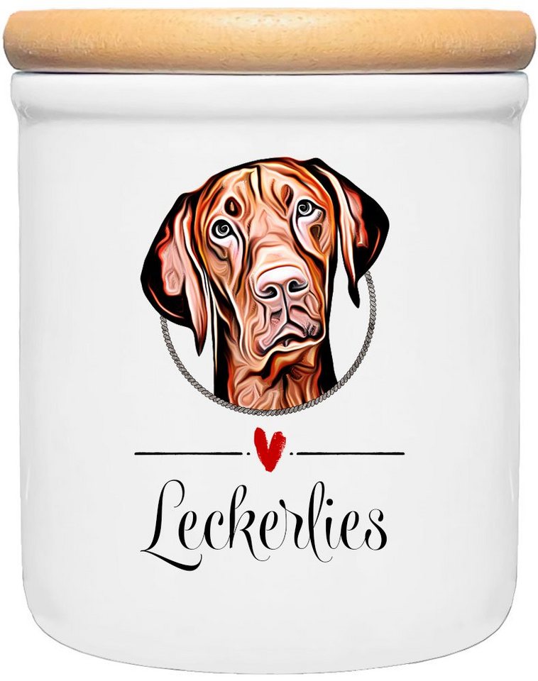 Cadouri Vorratsdose VIZSLA - Leckerlidose Hund - für Hundekekse, Keramik, (Leckerlidose mit Hunderasse, 2-tlg., 1x Keramikdose mit Holzdeckel), Hundekeksdose, handgefertigt in Deutschland, für Hundebesitzer, 400 ml von Cadouri