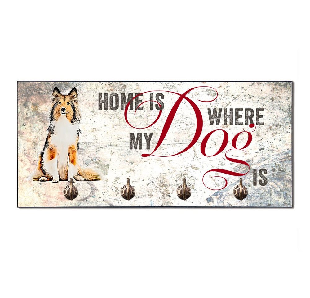 Cadouri Wandgarderobe COLLIE Design-Hundegarderobe für Hundezubehör (Garderobe mit 4 Haken), MDF, mit abgeschrägten Ecken, handgefertigt, für Hundebesitzer von Cadouri