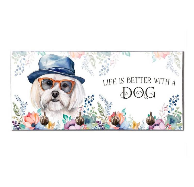 Cadouri Wandgarderobe MALTESER Design-Hundegarderobe für Hundezubehör (Garderobe mit 4 Haken), MDF, mit abgeschrägten Ecken, handgefertigt, für Hundebesitzer von Cadouri