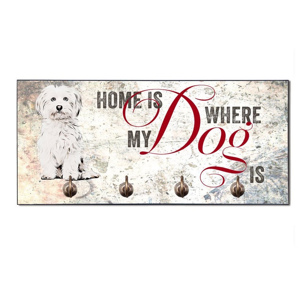 Cadouri Wandgarderobe MALTESER Design-Hundegarderobe für Hundezubehör (Garderobe mit 4 Haken), MDF, mit abgeschrägten Ecken, handgefertigt, für Hundebesitzer von Cadouri