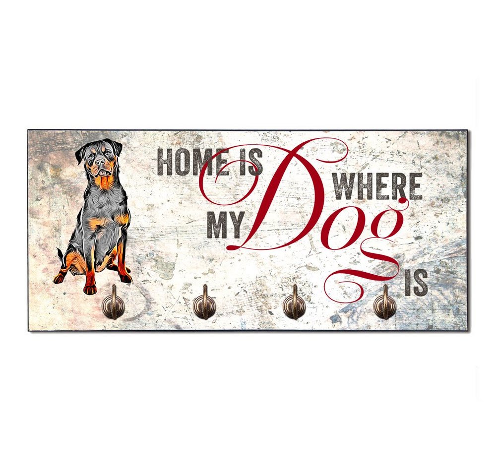 Cadouri Wandgarderobe ROTTWEILER Design-Hundegarderobe für Hundezubehör (Garderobe mit 4 Haken), MDF, mit abgeschrägten Ecken, handgefertigt, für Hundebesitzer von Cadouri