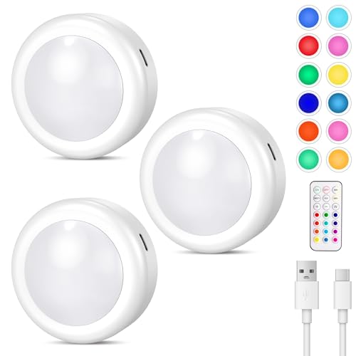 Cadrim 13 Farben RGB Schrankleuchten，3pcs LED RGB Spots Batteriebetrieben mit Fernbedienung, Kabellos Schrankleuchten mit Akku, vitrinenbeleuchtung led Touch Lampe für Schränke, Kleiderschrank (3) von Cadrim