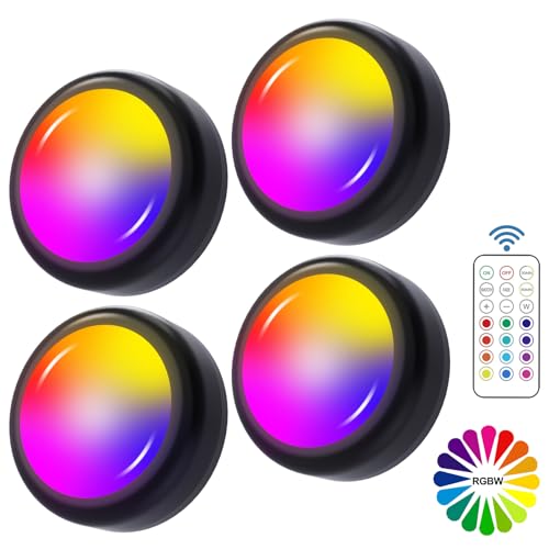 Cadrim RGB Schrankleuchten mit Fernbedienung, 4er LED Schrankbeleuchtung Nachtlicht Schranklicht 13 Farben RGB Schrank Lichter,Batteriebetriebene Schrankleuchten Beleuchtung Dimmbar Treppenlicht von Cadrim