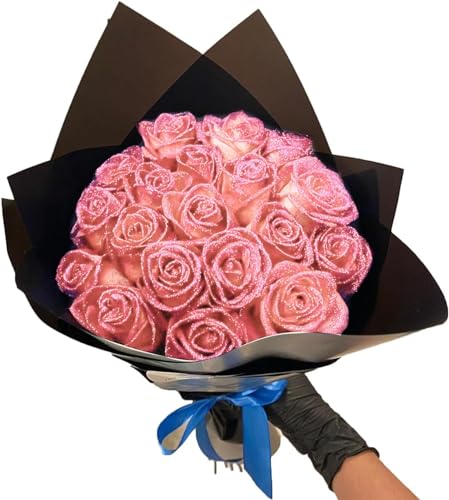 Caduola (Selbstmontage Glitzer-Rosenstrauß, künstlicher Rosenblumenstrauß, ewiger Glitzer-Rosenstrauß mit Stiel, Liebesgeschenke für Valentinstag, Jahrestag, Verlobung (24 Rosen) von Caduola