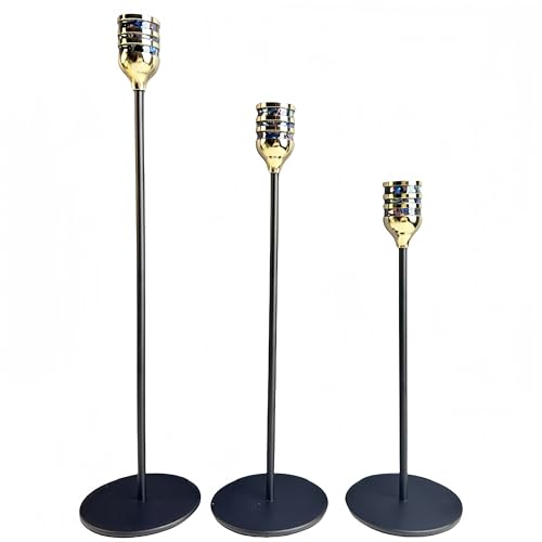 Kerzenhalter Gold 3-teiliges Set, 33/28/23cm Stabkerzenhalter, Vintage dekorativer Kerzenhalter, Hochzeitskerzenhalter, dekorativer Kerzenhalter, Kerzenhalter-Set 3 Stück (1, Keramik blau) von Cadzyre