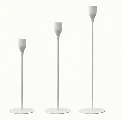 Cadzyre Romantisches 3-teiliges kerzenhalter Set, 33/28/23 cm kerzenständer stabkerzen, Metall kerzenhalter für stabkerzen, perfekt für Candlelight Dinner, wohnkultur, Vintage Dekoration(3, weiß) von Cadzyre