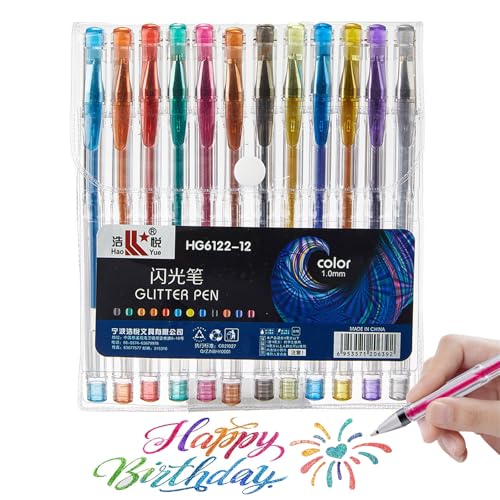 Caelura 12 Stück Gelschreiber, Gelstifte Glitzer, Bunte Gelstifte Set, Glitzerstifte Kinder, Gel Stifte Set für Notizen, Markierungen, Zeichnen,Malbücher, Karten, und Basteln von Caelura