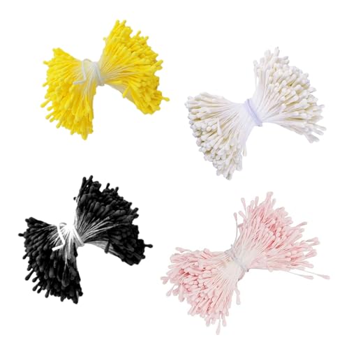 Caelura 1400 Stück Pfeifenreiniger Blumen Staubblatt mit Zwei Perlen Köpfen 3mm, Pfeifenreiniger zum Basteln, Matte Staubgefäße in Gelb, Weiß, Rosa, Schwarz Ideal für Blumen DIY Projekte von Caelura