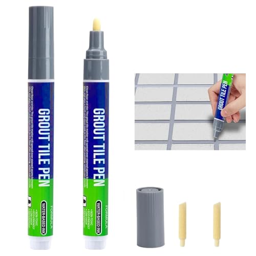 Caelura 2 Stück Fugenstift Grau, Fugenstift mit Ersatzspitze, Fliesenstift Fugenfarbe Wasserfest, Grout Pen, Lackstift Grau für Reparatur von Fliesenfugen in Bad und Küche Caelura 2 Stück Fugenstift Grau, Fugenstift mit Ersatzspitze, Fliesenstift Fugenfarbe Wasserfest, Grout Pen, Lackstift Grau für Reparatur von Fliesenfugen in Bad und Küche von Caelura