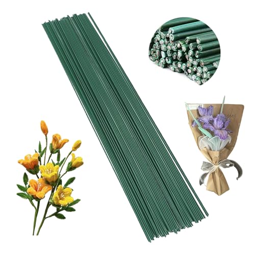 Caelura 50 Stücke Blumendraht Grün, Floristendraht zum Basteln, 30CM Kunstoff Blumenstamm Steckdraht 2MM Blumenstieldraht für DIY Herstellung von Blumenarrangements Künstlichen Blumen Blumenkranz von Caelura