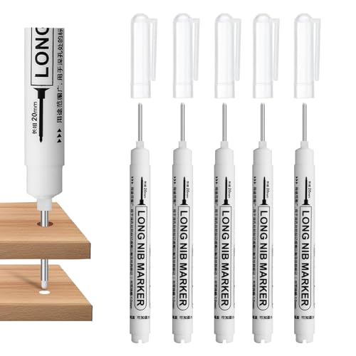 Caelura 5 Stück Tieflochmarker, Bohrlochmarker, 20mm Spitze Tiefenlochmarker, Markierungsstift für Holz, Kunststoff, Wand, Metall, Karton Baustellen Stift (Weiß) von Caelura