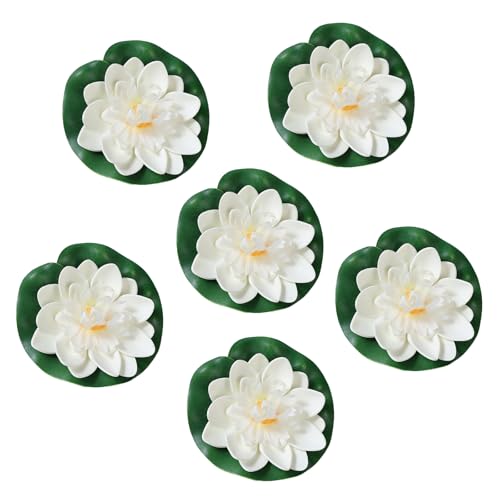 Caelura 6 Stück Künstliche Seerosen, Schwimmende Blumen, Künstliche Seerosen Schwimmend, Wasserlilie Schwimmende TeichDekoratio, Schwimmende Aquarium Pflanzen, White Lotus Blume Deko weiß von Caelura