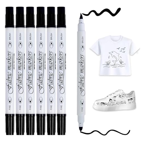 Caelura 6 Stück Textilstift Schwarz, Textilstifte Waschmaschinenfest Doppelkopf, Stoffmalstifte Waschfest, Textilstifte Waschmaschinenfest Schwarz für T-Shirts, Taschen, Hüten, Leinwänden Textilien Caelura 6 Stück Textilstift Schwarz, Textilstifte Waschmaschinenfest Doppelkopf, Stoffmalstifte Waschfest, Textilstifte Waschmaschinenfest Schwarz für T-Shirts, Taschen, Hüten, Leinwänden Textilien von Caelura
