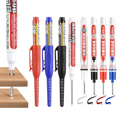 Caelura 8 Stück Tieflochmarker, Bohrlochmarker, 20mm 45mm Spitze Tiefenlochmarker, Markierungsstift für Holz, Kunststoff, Wand, Metall, Karton Baustellen Stift (Schwarz Blau Rot Weiß) von Caelura