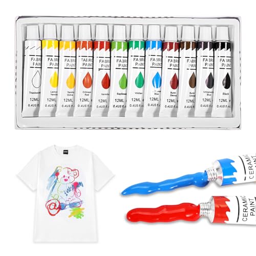 Caelura Textilfarbe Waschmaschinenfest, 12 x 12ml Stofffarben Waschfest, Stoffmalfarben Waschfest | Zum Bemalen von verschiedenen Textilien von Caelura