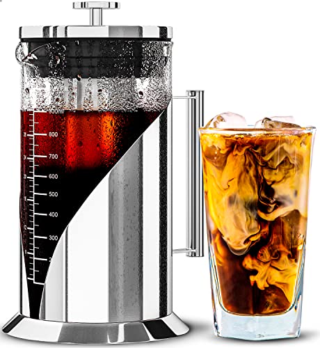 Cafe Du Chateau Cold Brew Kaffeebereiter (1 L) – Kaffeemaschine mit Filter aus Edelstahl 304 und Borosilikatglaskörper – Iced Coffee Maker mit zweilagiger luftdichter Silikondichtung von Cafe Du Chateau