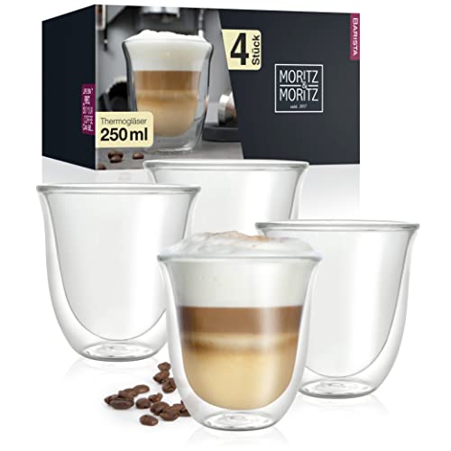 Moritz & Moritz Barista Napoli 4 x 250 ml Cappuccino Gläser Doppelwandig – Doppelwandige Gläser für Kaffee, Tee oder Dessert - Spülmaschinengeeignet von Moritz & Moritz