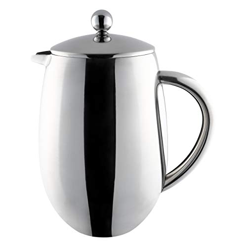 Café Olé BFD-08 Doppelwandiger, Bauchiger Kaffeebereiter aus hochwertigem Edelstahl 18/10 – Hochglanzpolitur, 8 Mokkatassen, 1000ML, 1L, Steel von Café Olé