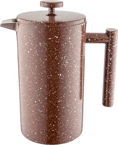 Café Olé CFD Cafetière, 1 Liter 3 Tassen doppelwandige Edelstahl-Kaffeemaschine, rote Granitoberfläche von Café Olé
