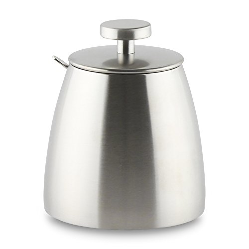 Café Olé HS-010S Zuckerbüchse mit Deckel & Löffel aus hochwertigem 18/10 Edelstahl – Satiniert, 10oz, 0.35L, Steel von Café Stal