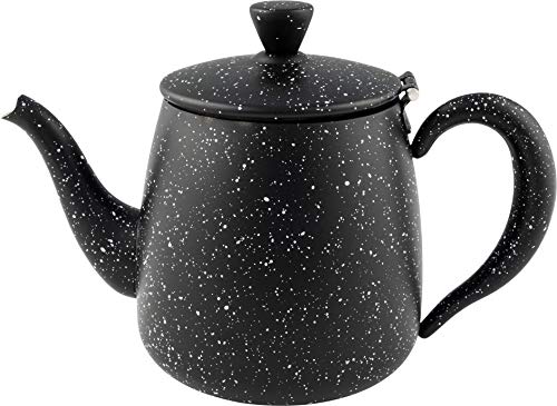 Café Olé PT-018BG Erstklassige Premium 18oz 0.5L Teekanne aus hochwertigem Edelstahl – Schwarz Granit, Tropffreies Ausgieβen, Hohle Griffen & Klappdeckel von Café Olé