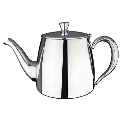 Café Olé PT-048 Cafe Ole Erstklassige Premium Teekanne, 18/10 Edelstahl, 48 Ounces, Tropffreies Ausgießen, hohle Griffen & Klappdeckel, Silber von Café Olé