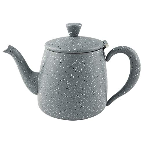 Café Olé PT-048GG Erstklassige Premium 48oz 1.35L Teekanne aus hochwertigem Edelstahl – Grau Granit, Tropffreies Ausgieβen, Hohle Griffen & Klappdeckel, 1.35 liters von Café Olé