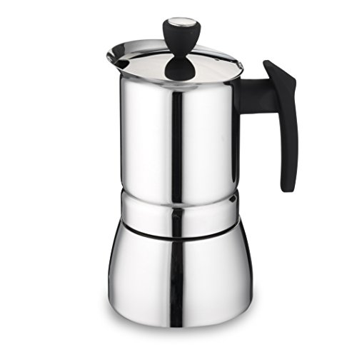 Café Olé Italienischer Espressokocher aus Edelstahl – 6 Mokkatassen, 240ML, Silber, für Induktionskochfeld geeignet Café Olé Italienischer Espressokocher aus Edelstahl – 6 Mokkatassen, 240ML, Silber, für Induktionskochfeld geeignet von Café Olé