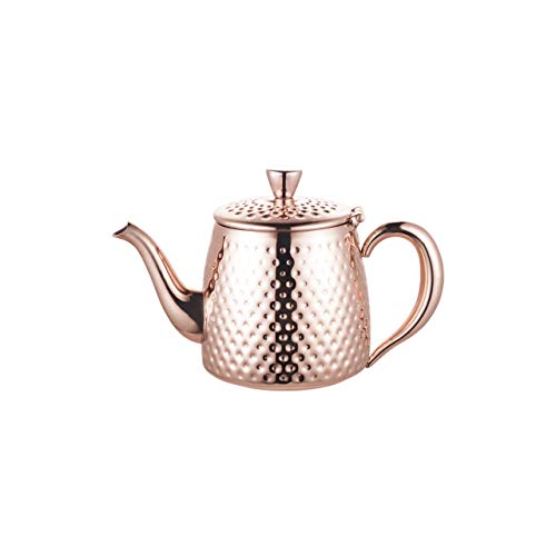 Café Olé Sandringham Teekanne mit Hammerschlag-Effekt aus hochwertigem Edelstahl 18/10 und Kupfer Oberfläche – 18oz, 0.5L, tropffreies Gieβen, hohle Griffen von Café Olé