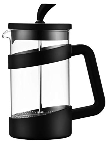 Café Olé Style Kaffeebereiter aus hochwertigem Kunststoff und hitzbeständigem Glas – Schwarz, Tamper aus Edelstahl, 350ML, Für 3 Mokktassen geeignet, tropffreies Gieβen von Café Olé