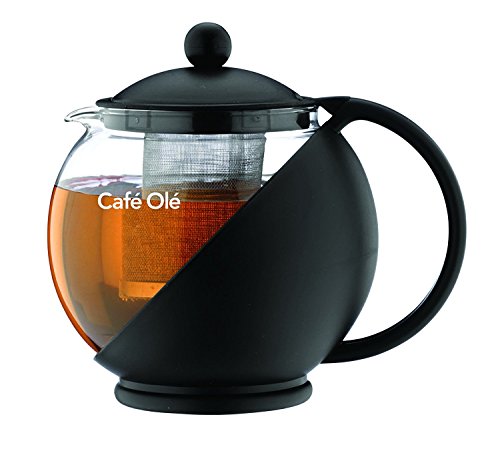 Café Olé Grunwerg Café Ole Loose Leaf Everyday Round Teekanne Infuser Basket Glas Teekanne, Schwarz, 1.20 Liter, 1200ml / 1.2 von Café Olé