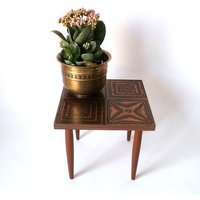 Mid Century Plant Table, Bench, Side Table Faux Bois, Germany 1960S Mid Modern Interior Small Furniture, Indoor Stand von CafeIrma