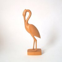 Mid Wooden Bird Statuette, Wood Crane Figurine, Modern Home Decor Crane, 50S Figur, Mid Century Statuette von CafeIrma