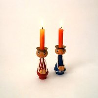 Set Of 2 Mid Century Modern Wood Candle Holders Optimist-Pessimist Characters, Vintage Wooden Dolls Candlestick Holders, Gdr Boho 60S von CafeIrma