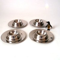 Set Of Four Braun & Kemmler Egg Cups, Set 4 Stainless Steel Mid Century Retro Cups von CafeIrma