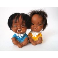 Set Of Two Crying Moody Iwai Dolls, Set Piggy Banks 60S Mid Century Vintage Money Box, Savings Bank, Coin Collector von CafeIrma