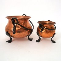 Vintage Copper Plant Pot, Set Of Two Cacti Planter, Cache Mid Century, Germany, Indoor Gardening, Solid Planter von CafeIrma