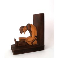 Vintage Mid Century Hand Carved Wooden Bookworm Bookend, Figurative Shelf Decor Book Holder Vintage Mid Century Hand Carved Wooden Bookworm Bookend, Figurative Shelf Decor Book Holder von CafeIrma