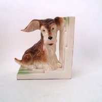 Vintage Porcelain Bookend With Dog, Book Holder Art Deco Home Decor, Shelf Dog Figurine, Germany von CafeIrma