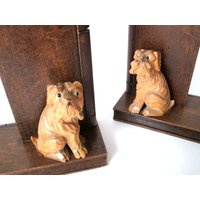 Vintage Wooden Bookends With Dogs, Book Holders, Rustic Home Decor, Shelf Hand Carved Dog Figurine, Mid Century Germany von CafeIrma