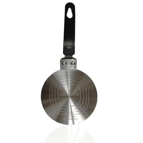 CAFECITO Edelstahl-Induktions-Diffusorplatte – 13 cm Wärmeadapter für Mokkakanne und kleines Kochgeschirr – Luftfahrt-Legierung Aluminiumkern, PVC-Griff – funktioniert auf Induktionsherden von Cafecito Espresso Coffee
