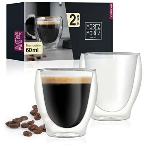 Moritz & Moritz Barista Milano 2 x 60 ml Espressogläser Doppelwandig - Espresso Tassen Set aus Glas für Heiß- und Kaltgetränke - Spülmaschinengeeignet von Moritz & Moritz