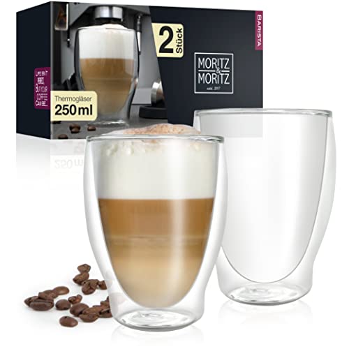 Moritz & Moritz Barista Milano 2 x 250 ml Cappuccino Gläser Doppelwandig – Doppelwandige Gläser für Kaffee, Tee oder Dessert - Spülmaschinengeeignet von Moritz & Moritz