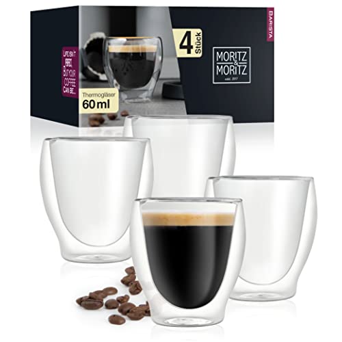 Moritz & Moritz Barista Milano 4 x 60 ml Espressogläser Doppelwandig - Espresso Tassen Set aus Glas für Heiß- und Kaltgetränke - Spülmaschinengeeignet von Moritz & Moritz