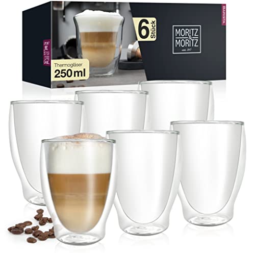 Moritz & Moritz Barista Milano 6 x 250 ml Cappuccino Gläser Doppelwandig – Doppelwandige Gläser für Kaffee, Tee oder Dessert - Spülmaschinengeeignet von Moritz & Moritz